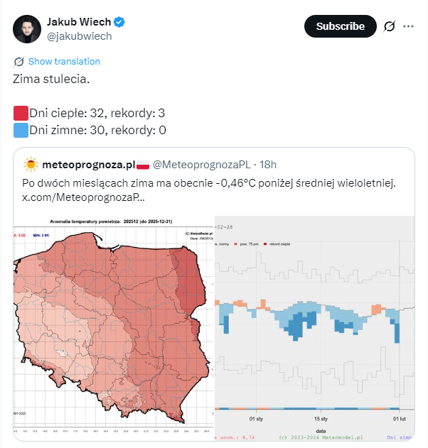 To już jest bezczelność.

Ci sami ludzie jeszcze rok temu pisali, ze takie zimy jakie widzimy dzisiaj już nigdy nie wrócą.

Jeszcze trochę takiego pitolenia, i ludzie po prostu wyniosą ich na taczkach.