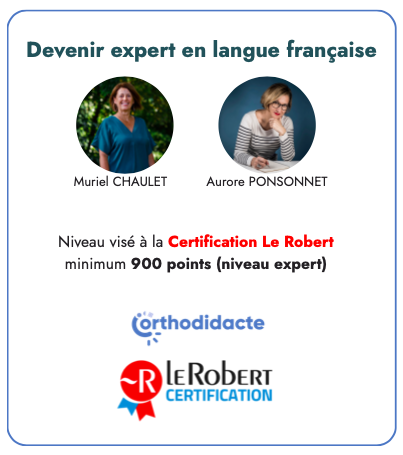 Grande nouvelle ! 🥁
Mes formations en orthographe sont enfin éligibles au financement CPF. Je peux vous préparer à la Certification en langue française Le Robert.
Je propose deux formations à distance (au rythme qui vous conviendra). Pour en savoir plus : ecrireetparler.fr/formations