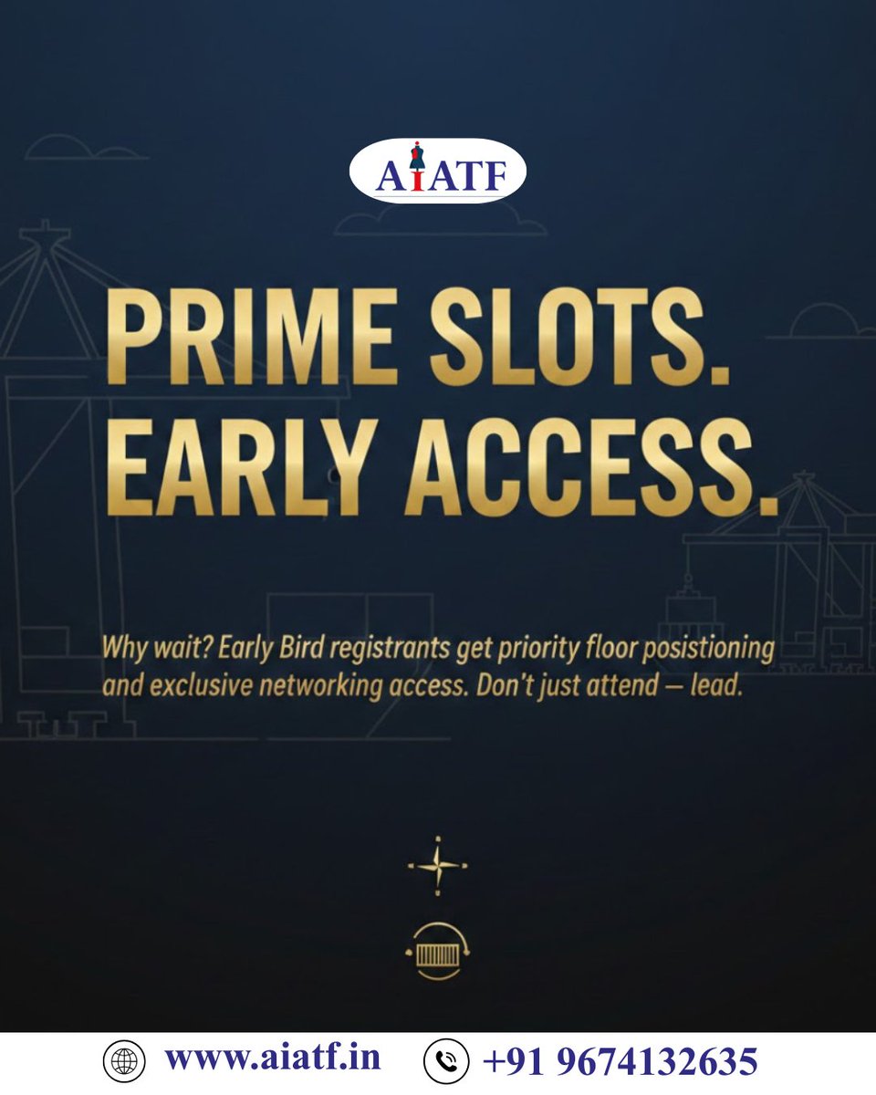 AIATF360243's tweet photo. First movers win.
Prime slots. Early access.
Don’t just attend — lead the floor.
📍 Kolkata | Gateway to the East
#EarlyBird #FirstMover #PrimeSlots #AIATF https://t.co/SB1q6yS6cL