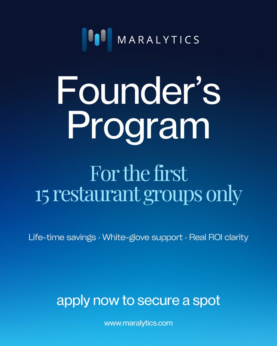 maralyticspro's tweet image. We’ve launched the Maralytics Founders Program 🚀
For restaurant groups tired of guessing if marketing worked.
90-day pilot. Only 15 founding spots.
Lifetime pricing + white-glove support.
👉 bit.ly/46j6JNt

#RestaurantMarketing #MarketingROI