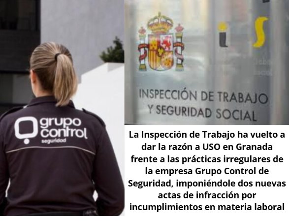 USOAndalucia's tweet photo. 🚨 Nueva victoria de USO en Granada
La Inspección sanciona a Grupo Control por vulnerar la desconexión digital y forzar horas extra.
💪 Denuncia presentada por nuestro delegado sindical.
✊ Defendemos tu jornada y tus derechos
🔗 https://t.co/BHmG7tEKqL
#FTSPUSO #USO https://t.co/v3PROwQRi2