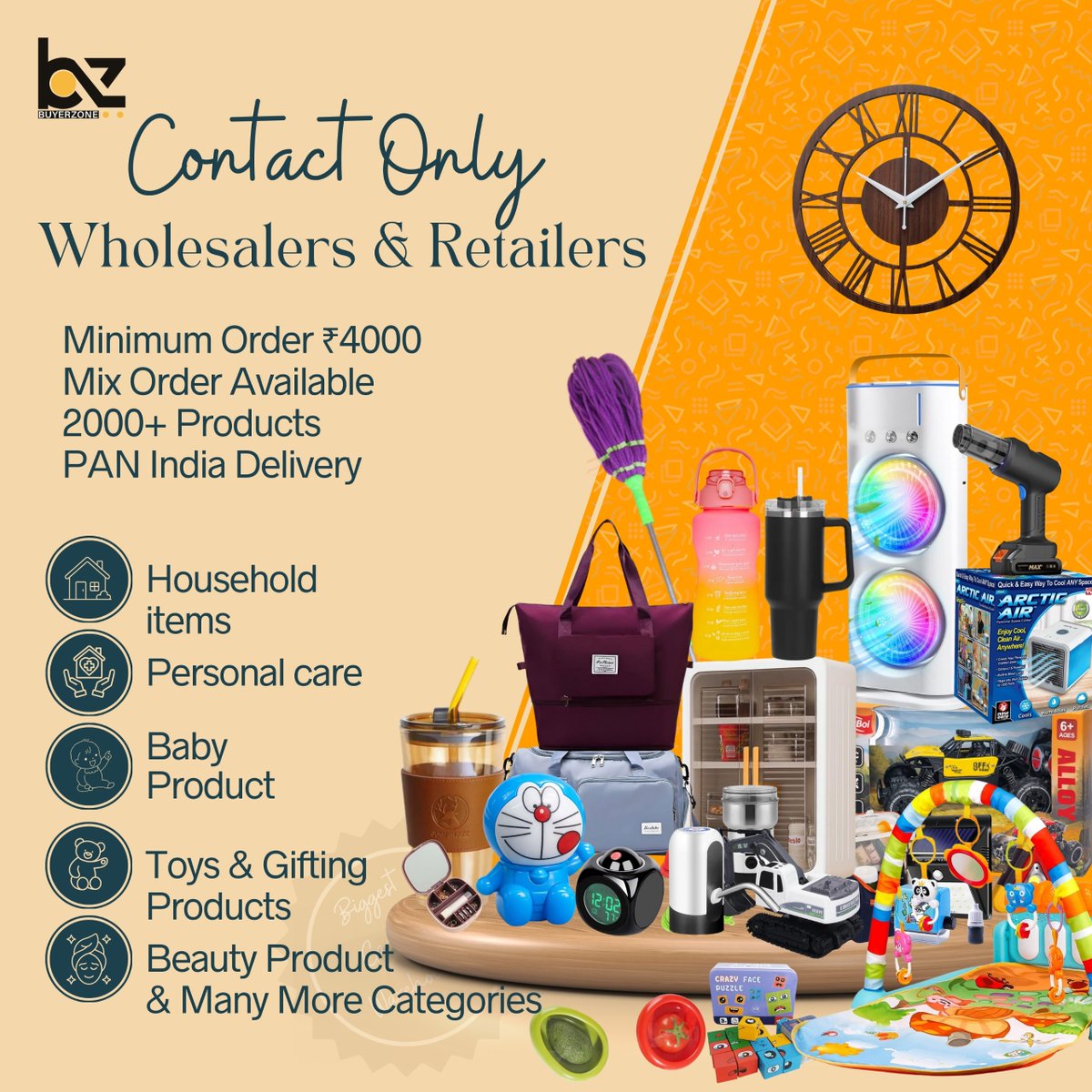 Buyerzoneent's tweet photo. ✅Available only for Wholesalers &amp; Retailers

✔️ Only Wholesalers &amp; Retailers 
✔️ Minimum order ₹4000 
✔️ Mix order available 
✔️ Fast PAN India delivery 🚚

📞 Only wholesale enquiry +91 63597 54193 | +91 72658 59850

 #Buyerzone #WholesaleOnly #WholesaleBusiness https://t.co/kHahBMKj6e