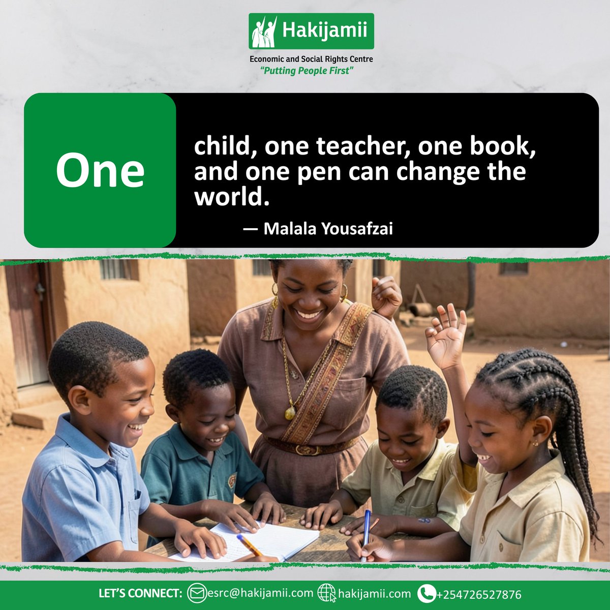 esrc_hakijamii's tweet image. "One child, one teacher, one book, and one pen can change the world. - @Malala Yousafzai
#Education #RightToEducation #SustainableDevelopmentGoals #SDG4