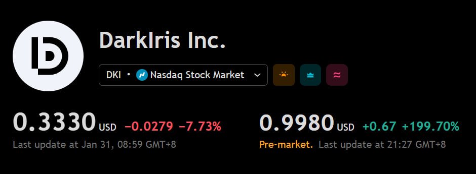 LalanKu92852884's tweet image. 📈 PRE-MARKET SURGE ALERT! 📈

Ticker: $DKI

💰 Closed: $0.3330 → Pre-market: $0.9980 (UP 199%)!

👀 Want daily stock picks &amp;amp; analysis?

🔔 Follow + visit my pinned post for access—then DM me!

#HotStock #PreMarketGain #TradeIdeas #Money