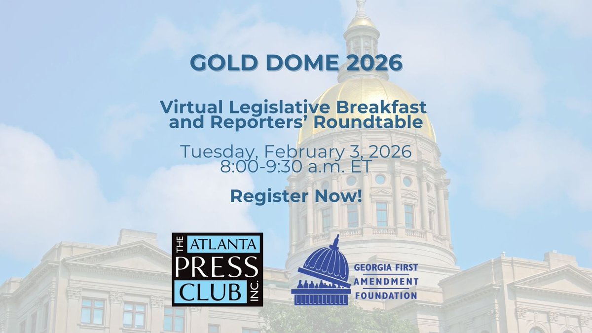 Join the Atlanta Press Club for Gold Dome 2026 on Tuesday, February 3rd, where lawmakers, newsmakers, journalists, &amp; government transparency experts offer their take on hot topics and big trends in the 2026 General Assembly session. Register today: atlantapressclub.org/events/gold-do…