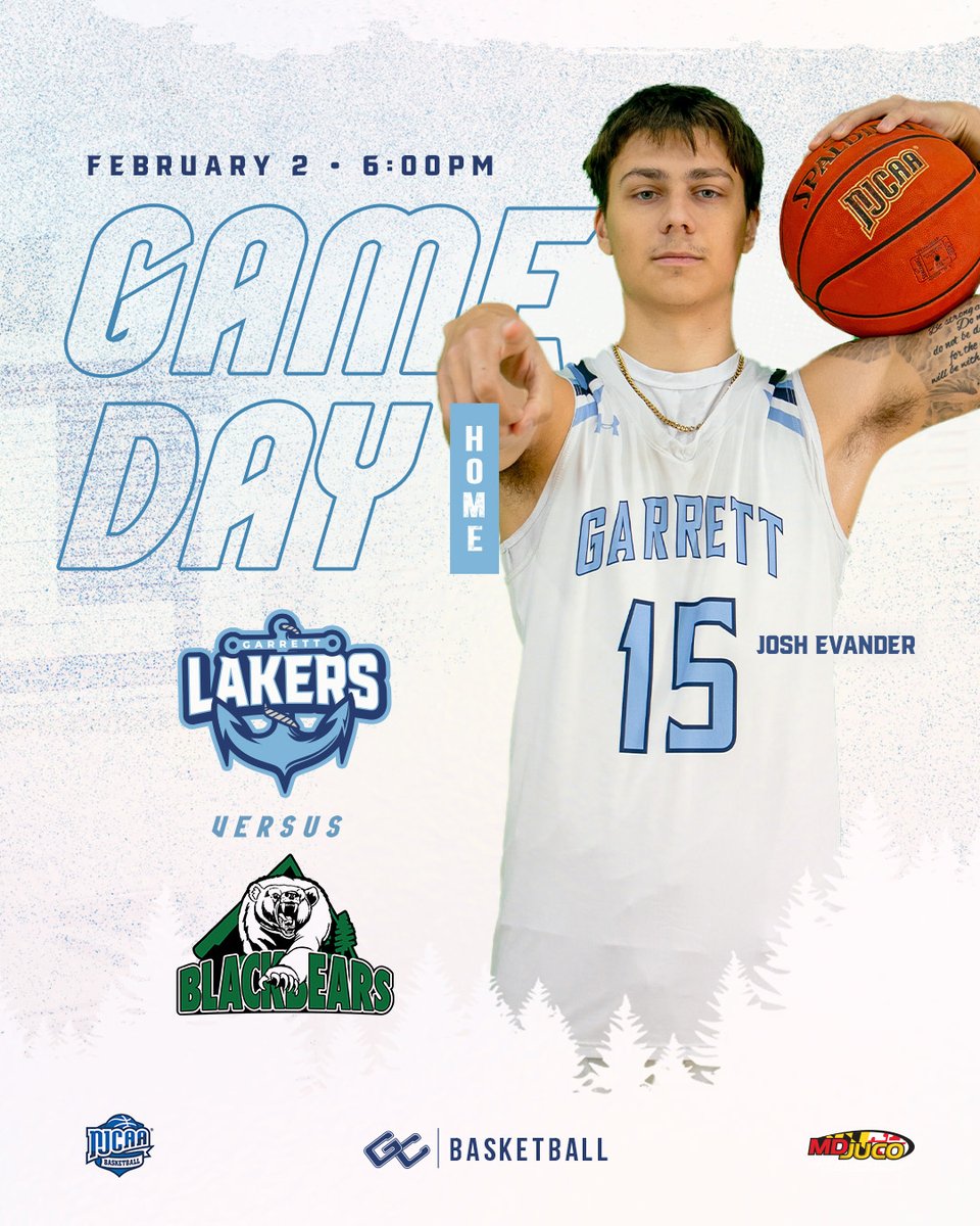 GarrettLakers's tweet photo. Itโs GAME DAY! ๐โ
๏ธ
๐ Penn Highlands Black Bears
โฐ 6 PM
๐ McHenry, MD
๐บ Watch live: https://t.co/pxUPBlNNj4
#garrettlakers #lakernation #GCBasketball #njcaabasketball #juco https://t.co/b0ByzLldBO