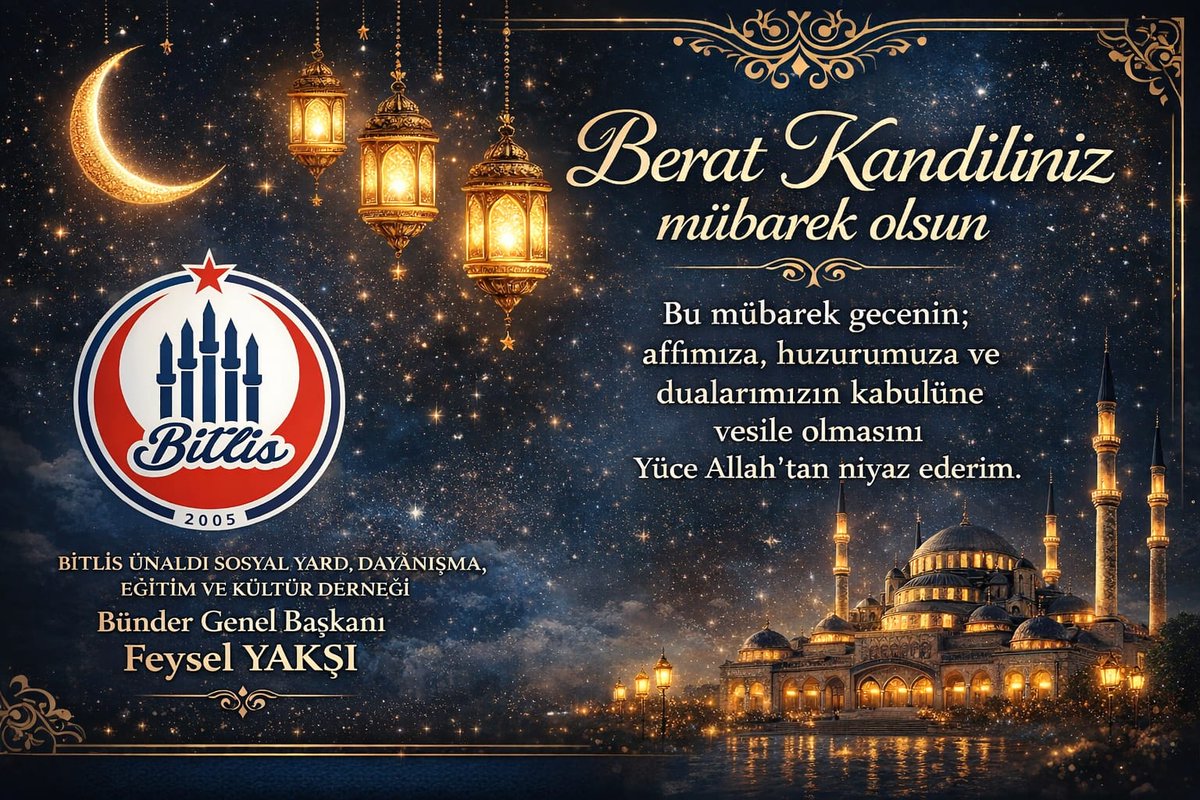 Berat Kandiliniz mübarek olsun. Bu mübarek gecenin; affımıza, huzurumuza ve dualarımızın kabulüne vesile olmasını Yüce Allah'tan niyaz ederim. #Bünder Genel Başkanı #Feysel YAKŞI bunderbitlis.org