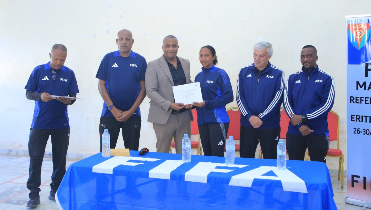 ENFF conducts afour days Elite Referees MA refreshment course  26-30 Nov. 2025.
35 referres and instructors of whom 5 are women participated the course focuses on newely ammended Fifa rules of the game, physical fitness test, game management and various refeering related issues.