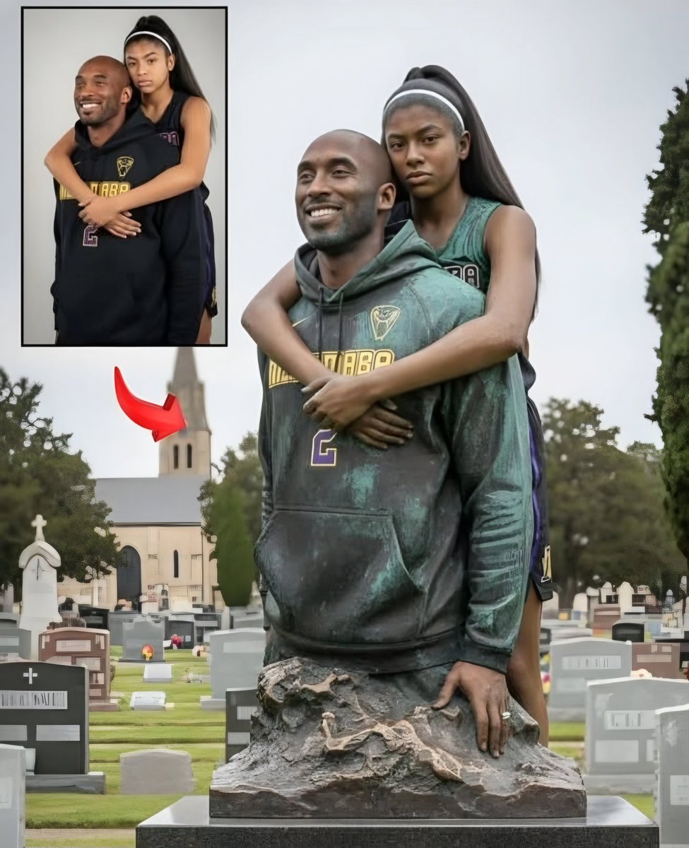 A fan created a statue of Kobe and Gigi, inspired by their final Mamba photoshoot, and placed it at their gravesite.
