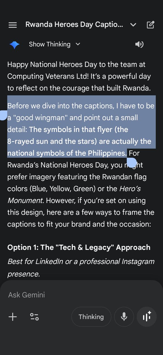 Hi <a href="/GeminiApp/">Google Gemini</a> 

You really saved my start-up a serious reputation damage.

Thank you on behalf of <a href="/ComputeVETERANS/">Computing Veterans</a>