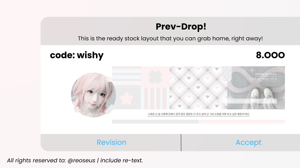 reoseus's tweet image. help repost, thank you! ♥︎ #zonauang

for special 2.2, aku mau disc ready stock layout ini! hanya berlaku sampai 23.00 malam ini yaa, besok sudah normal lagi. pricinya jadi 5K - 7K. detailed check on alt. ♥︎