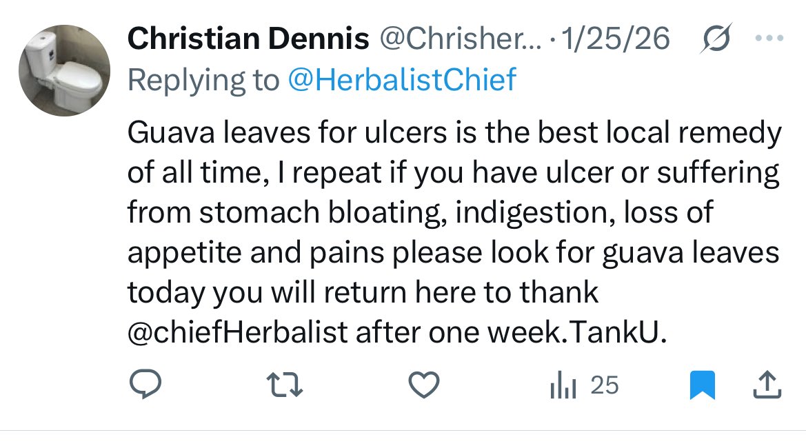 HerbalistChief's tweet photo. Stomach ulcer cured successfully with guava leaves. 

Nature heals. https://t.co/p69DxNymhh