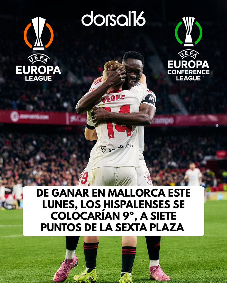 ¿Europa: objetivo o sueño? 🇪🇺

👉 Si el #SevillaFC gana este lunes en Mallorca, se pone 9º, a 7 puntos del 6º.

🔜 El mes de febrero es clave: Girona, Alavés y Getafe.

❓ ¿Ves Europa como OBJETIVO REAL o SUEÑO IMPOSIBLE? 👇

#LaLiga #europaleague #conferenceleague