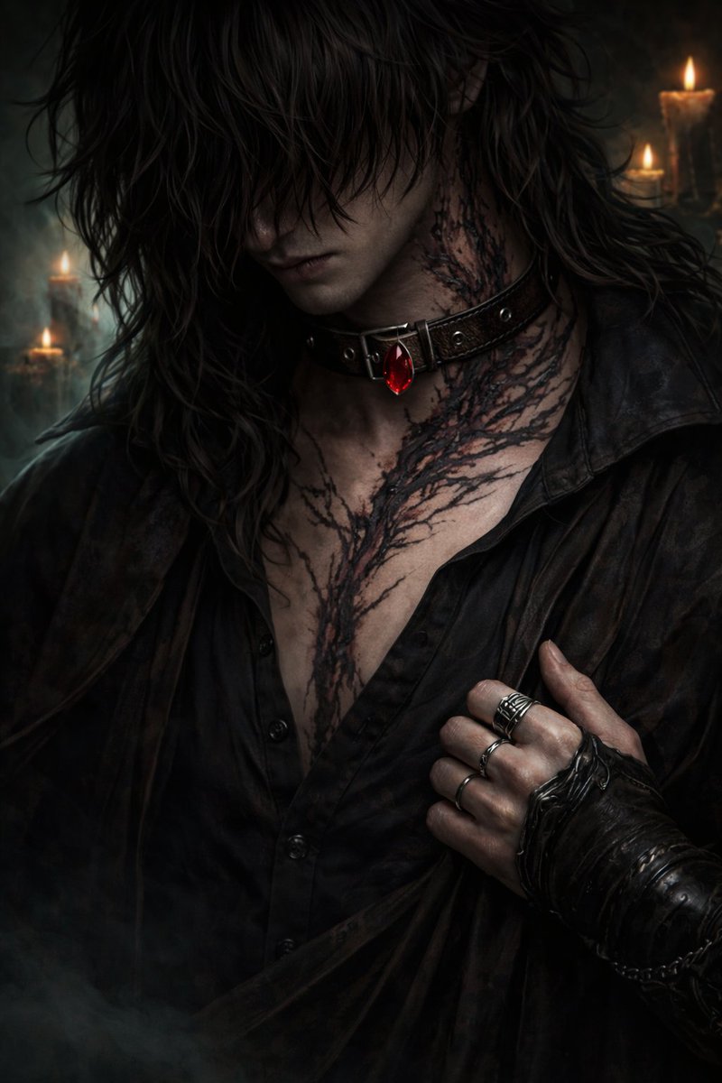 Nigromante humano 

Favorito de Thesa.

Una extraña marca plateada recorre su cuerpo como una espiral ascendente, desde el pie hasta el rostro.

Porta un collar de cuero rodeando el cuello y la marca de esclavitud y favor de Thesa, una lágrima roja. Sangre cristalizada.