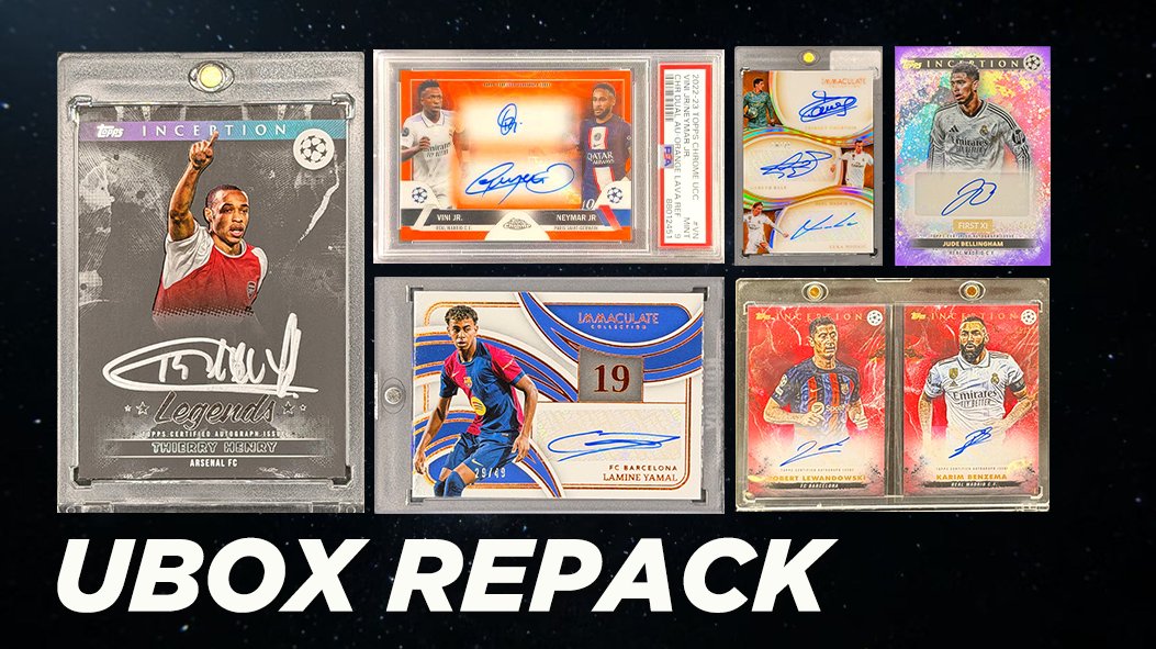 UBOX_cardcenter's tweet photo. 【UBOX Repack】サッカーシリーズ上新‼️
本投稿に「いいね＆リポスト」してくれた方の中から、抽選で2名様にそれぞれ3,000PTをプレゼント‼️締め切りは2/6(金)まで🎁

今回のHITテーマは「Inceptionシリーズ」＋超希少な“マルチサイン（複数枚投入）”‼️✨

Inception アンリ シルバーインクオート✨
イマキュレ ヤマルオート✨
ベンゼマ＆レヴァンドフスキ Inception デュアルオート（ブックレット）✨
Topps Chrome ヴィニJr.＆ネイマール デュアルオート✨
イマキュレ ベイル／モドリッチ／クルトワ 3人オート✨
Inception ベリンガムオート✨

さらにA賞・B賞にも豪華な景品を多数追加！
なんとB賞でも未開封BOXを獲得できるチャンスがあります‼️
たった「1口800PT」で気軽にチャレンジ可能🔥⚽

価格：800PT
販売数：2,500口
https://t.co/AsoHVk9efB