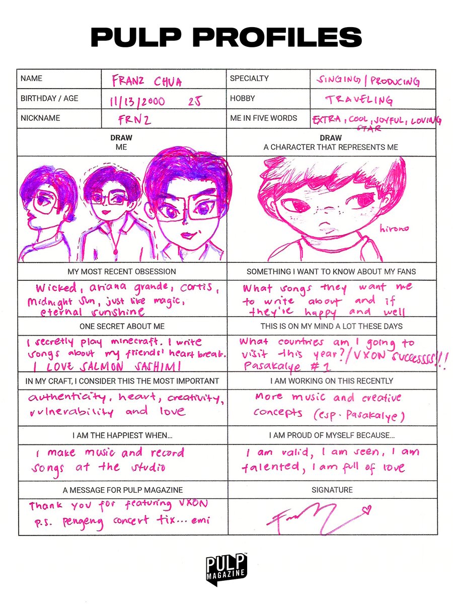 PULPMagazinePH's tweet photo. @vxonofficial @vxonc13 @SamCafranca @frnzchuaa @ptrckrcmr20 MAY NAIWAN SA KALYE NG PULP MAGAZINE❓🤔🔍

Get to know VXON’s Franz, Vince, and Patrick through their handwritten PULP Profiles!

Check out what they had to say on their ‘PASAKALYE’ album and ‘KALAWAKAN’ concert in our Digital Cover: https://t.co/cfytLcNSuD

#VXON #PULPMagazine https://t.co/UWOQNqOzxt