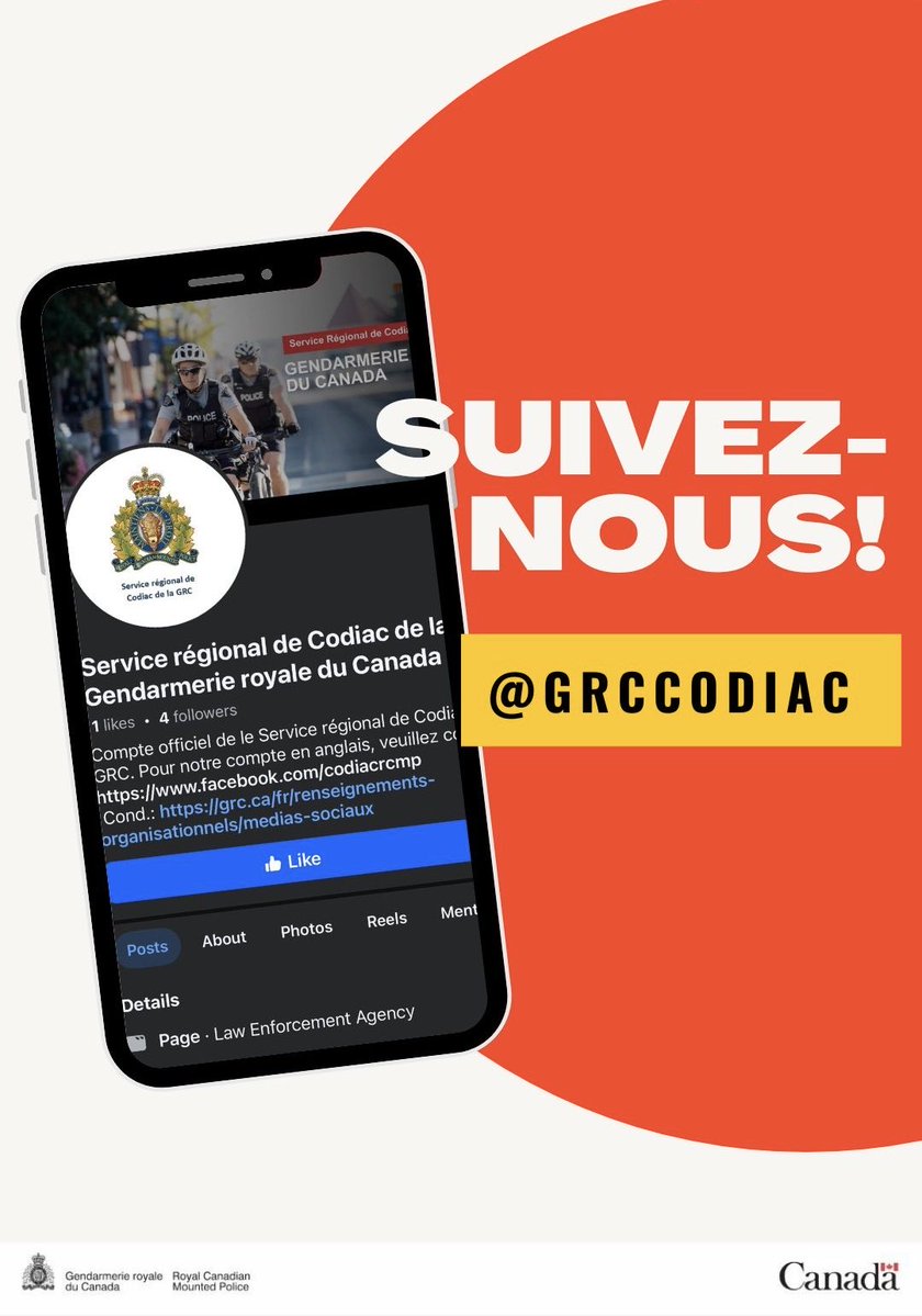 GRCNB's tweet photo. C’est aujourd’hui que ça se passe : la page Facebook du Service régional de Codiac de la Gendarmerie royale du Canada est officiellement EN LIGNE! Votre nouvel espace pour les mises à jour, information communautaire et tout ce qui se passe à #Moncton, #Dieppe et #Riverview. https://t.co/6gDcbpOBRh