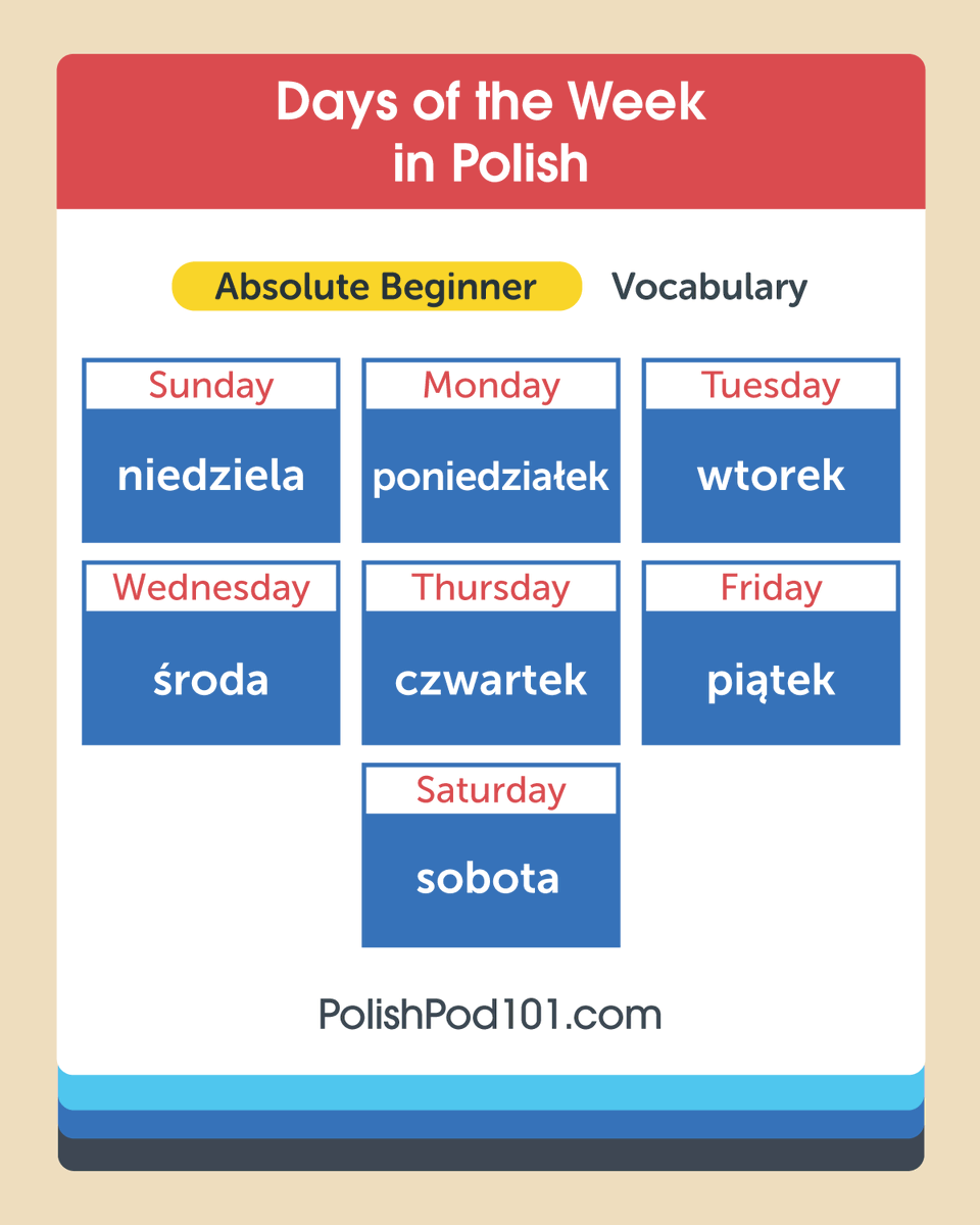 PolishPod1O1's tweet photo. ๐ Want to talk about your week in Polish? Study the days first in Polish! ๐ฌ Dive deeper in Polish for FREE โฌ๏ธ
๐ https://t.co/GYNTct2h7j
#LearnPolish #DaysInPolish #PolishLearning https://t.co/lLhoHB8ZXK