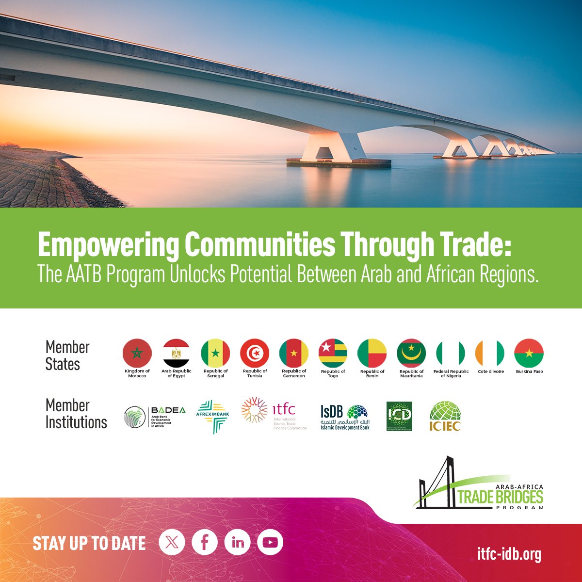 Connecting Economies, Empowering Communities

With inter-regional trade between the Arab and African regions still below its potential, the AATB Program, a flagship initiative under ITFC’s Trade &amp; Business Development Department, was created to close that gap.

Through capacity