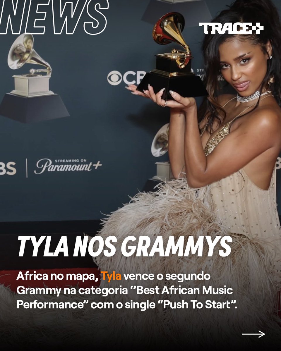 TRACE_Toca's tweet photo. Tyla vence pela segunda vez nos Grammys com o single “Push to Start” 🎶🔥

Uma vitória que ecoa talento, identidade e orgulho — África no topo do mundo musical! ✨💚🖤

@tyla 

! 👑🇿🇦🌍
#Tyla #Grammys #PushToStart #AfricaToTheWorld #OrgulhoAfricano https://t.co/GHztth29K8