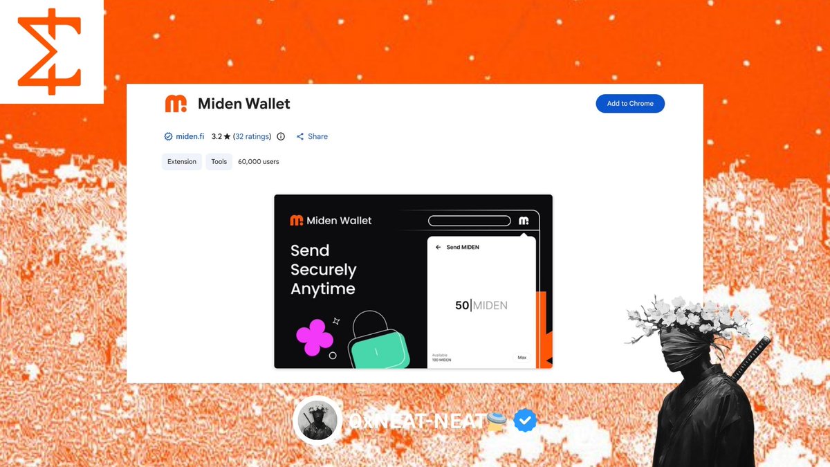 _0xneatneat's tweet photo. 📘 Comprehensive guide to @0xMiden and joining the Miden Playground testnet

💰 Cost: $0

Miden is building an L2 blockchain that makes transactions faster, more private, and more secure by letting users process and prove transactions on their own devices instead of relying fully on the main network.

💸 They raised $25M in a seed round led by @a16zcrypto and other top VCs.

🧪 Miden Playground testnet has 8 tutorials. I will guide you through each stage.

🍺Follow the guide step by step 🪜 

1️⃣ Install Miden wallet extension for Chrome
🔗 https://t.co/dt8SOsboUD
Download and create a new wallet.

2️⃣ Request faucet
🚰 https://t.co/JcUg3oHfi8
Enter your wallet address and request funds.

3️⃣ Visit Miden Playground
🌐 https://t.co/p5mwK9yZdV
• Click “Select wallet” top right
• Connect Miden wallet
• Under Tutorials, click “Start tutorial” for Create and Fund Wallet
• Click “Create new account”
• Name it anything or keep default “Wallet A”
• Click “Create Account”

🎯 A new account will appear under the MDN faucet.

4️⃣ Scroll down and click “Next step”
• Click “MDN faucet”
• Click “Create new transaction”
• Click “New mint transaction”
• Click “Select account” and choose your wallet
• Enter amount
• Click “Preview”
• Click “Submit”

🎯 Wait for success, then click “Next step”.

5️⃣ On the sidebar under Notes
• Click the address
• Click “Consume note with…”
• Click “Submit”
• After success, click “Next step”
• Click “Next step” again until you see “Next tutorial”

➡️ Next post covers, i will cover “Transfer assets between wallets”. Stay locked in.