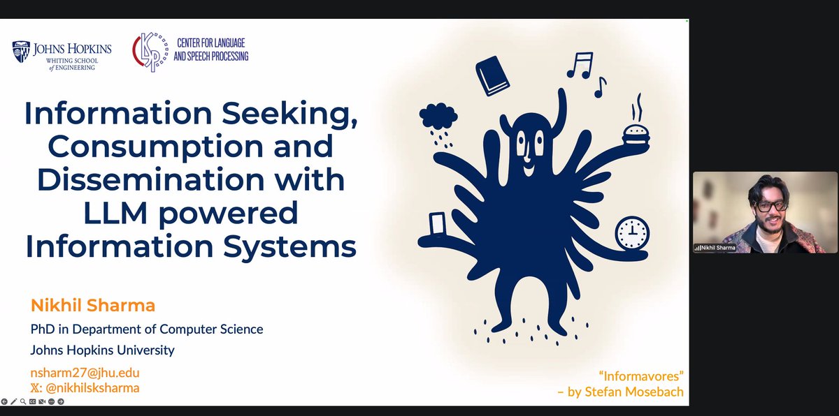 MilaNLProc's tweet image. Last week we welcomed @nikhilsksharma to our lab seminar for a talk on Information Seeking, Consumption and Dissemination with LLM-powered Information Systems.

#NLProc #HCI