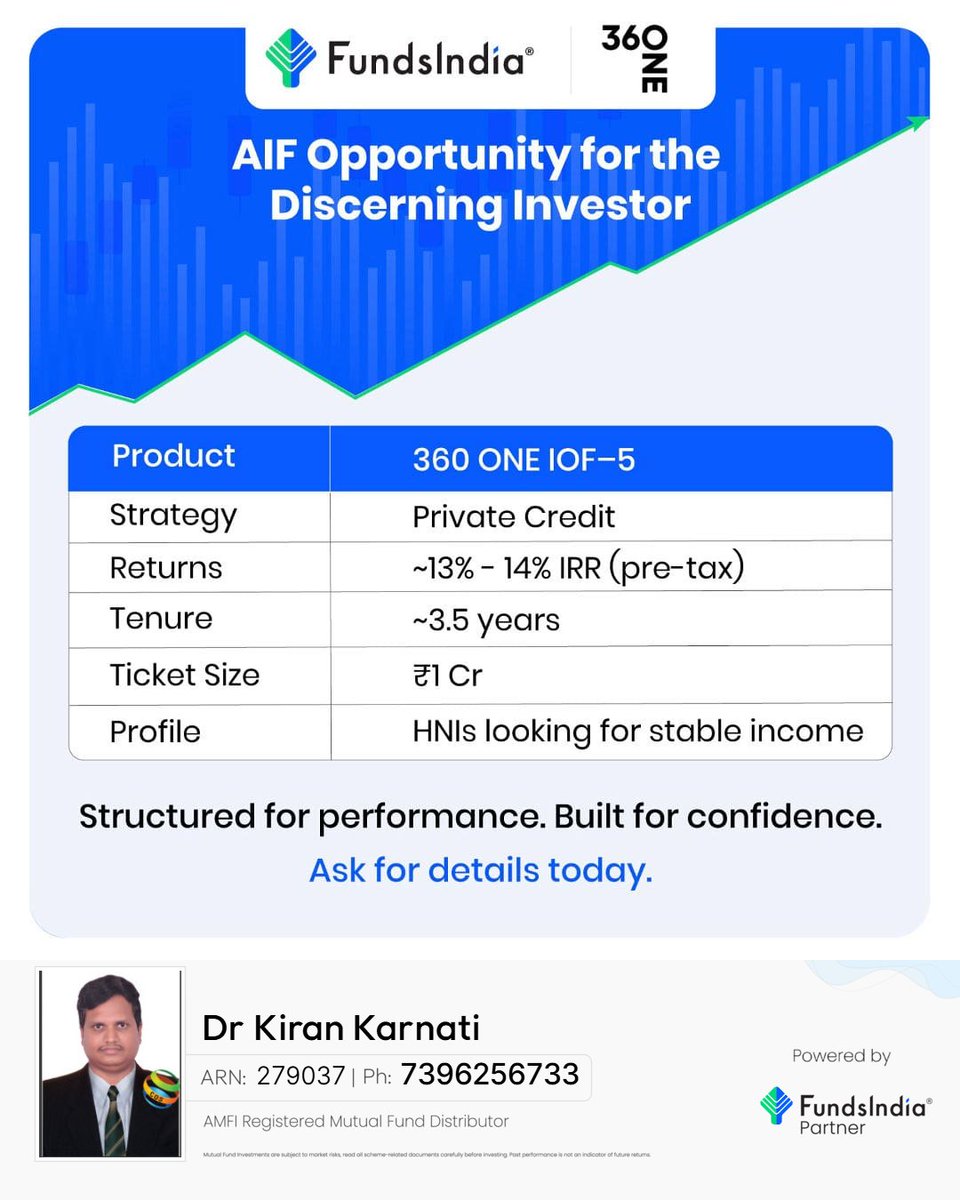 KKarnati73954's tweet image. AIF Opportunity for the Discerning Investor
Structured for performance. Built for confidence.
#AIF #ExclusiveOpportunities #WealthGrowth #PrivateCredit #FundsIndiaPartner #OneStopSolution
Referral link : aws3.link/dqoshm