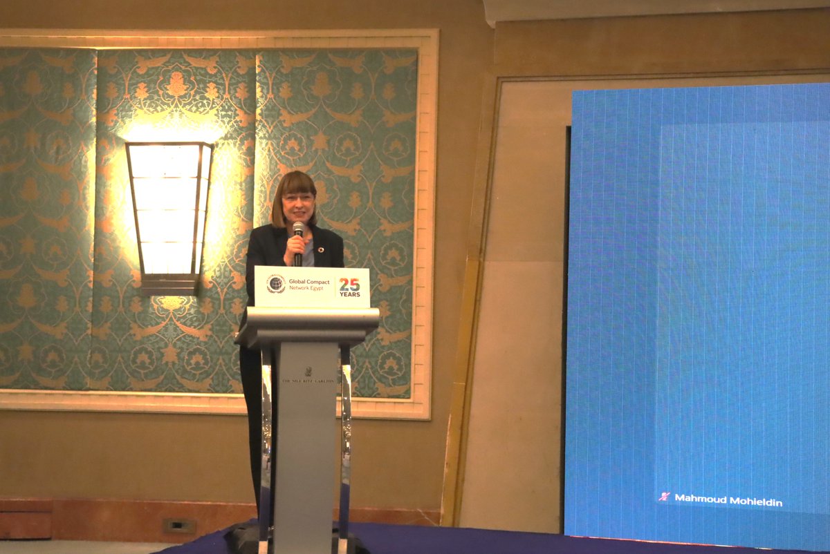 UNEgypt's tweet photo. Today in Cairo, @UN Egypt's @elenapanovaUN joined business leaders and partners to mark 25 years of @globalcompactEG —spotlighting the private sector’s role in advancing the #SDGs &amp; strengthening Egypt’s role in shaping a just &amp; green transition.
@MMohieldin27 @globalcompact https://t.co/mkRwVsSJUs