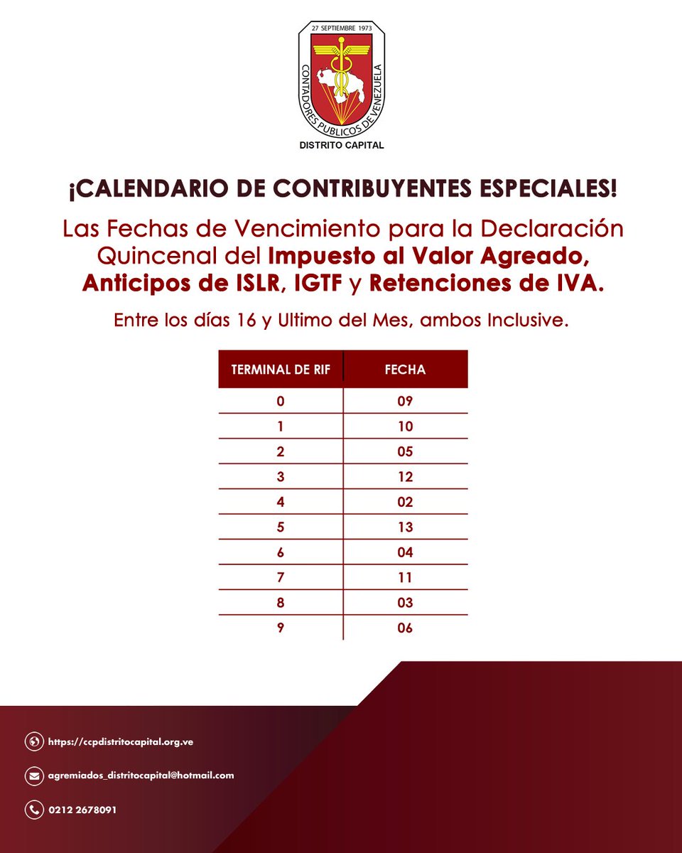 📅 Calendario Contribuyentes Especiales.

2da Quincena Enero 2026