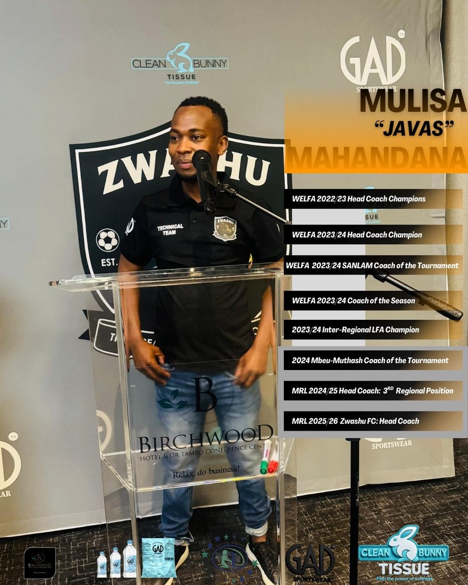 🔥 Coach Mulisa “Javas” Mahandana's stats &amp; achievements are 🔝:

1. *WELFA 2022/23 Head Coach Champions* 🏆
2. *WELFA 2023/24 Head Coach Champion* 🏅
3. *WELFA 2023/24 SANLAM Coach of the Tournament* 🎖️
4. *WELFA 2023/24 Coach of the Season* 🏆
5. *2023/24 Inter-