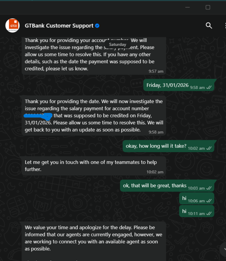 AkawuBenjamin2's tweet photo. It's been a very terrible experience over the weekend with @gtbank  @gtbank_help support... Their Whatsapp AI is the dumbest i have seen so far. How will a human agent reply a chat one day after at around 12am and expect me to be awake by then. @cenbank https://t.co/rXk7zKDhiZ