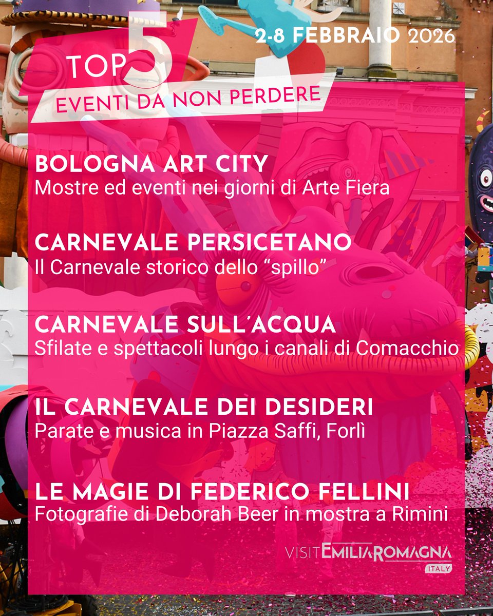 turismoER's tweet photo. 🎭 Carnevale, ma anche tante mostre e appuntamenti culturali. Febbraio parte alla grande #inEmiliaRomagna, con una prima settimana ricca di eventi da non perdere: https://t.co/2zMrgjv1rL https://t.co/1Pj8RC80io