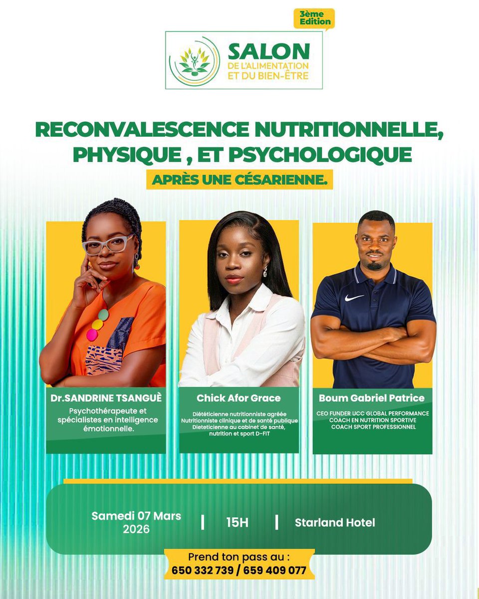 Le bien-être féminin à l'honneur ! 🌸
Ne manquez pas le Salon de l'Alimentation et du Bien-être.
🗓️ 07 Mars 2026
📍 Starland Hotel
Thème : La Femme et son Corps.
​Débats, conseils pro et goodies bags ! 🎁
👇
sabafrique.com
#WomenEmpowerment #Nutrition #Sante