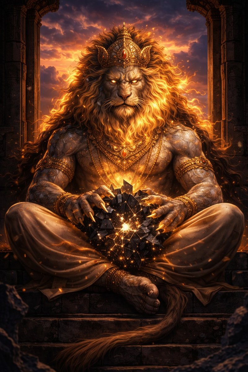 🦁 THE GOD OF THE THRESHOLD 🦁

Today, we explore the most terrifying yet protective form of energy.

🏵️ नारसिंहवपुः  🏵️
        Nārasiṁha-vapuḥ)

"He who possesses the form of the Man-Lion."

Hiranyakashipu (The Demon King) had a boon: He could not be killed inside or outside,