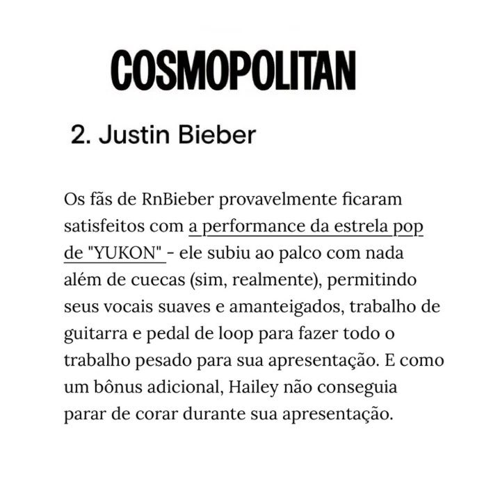 COSMOPOLITAN elegeu a performance do Justin Bieber no #GRAMMYs como a 2º melhor da noite.