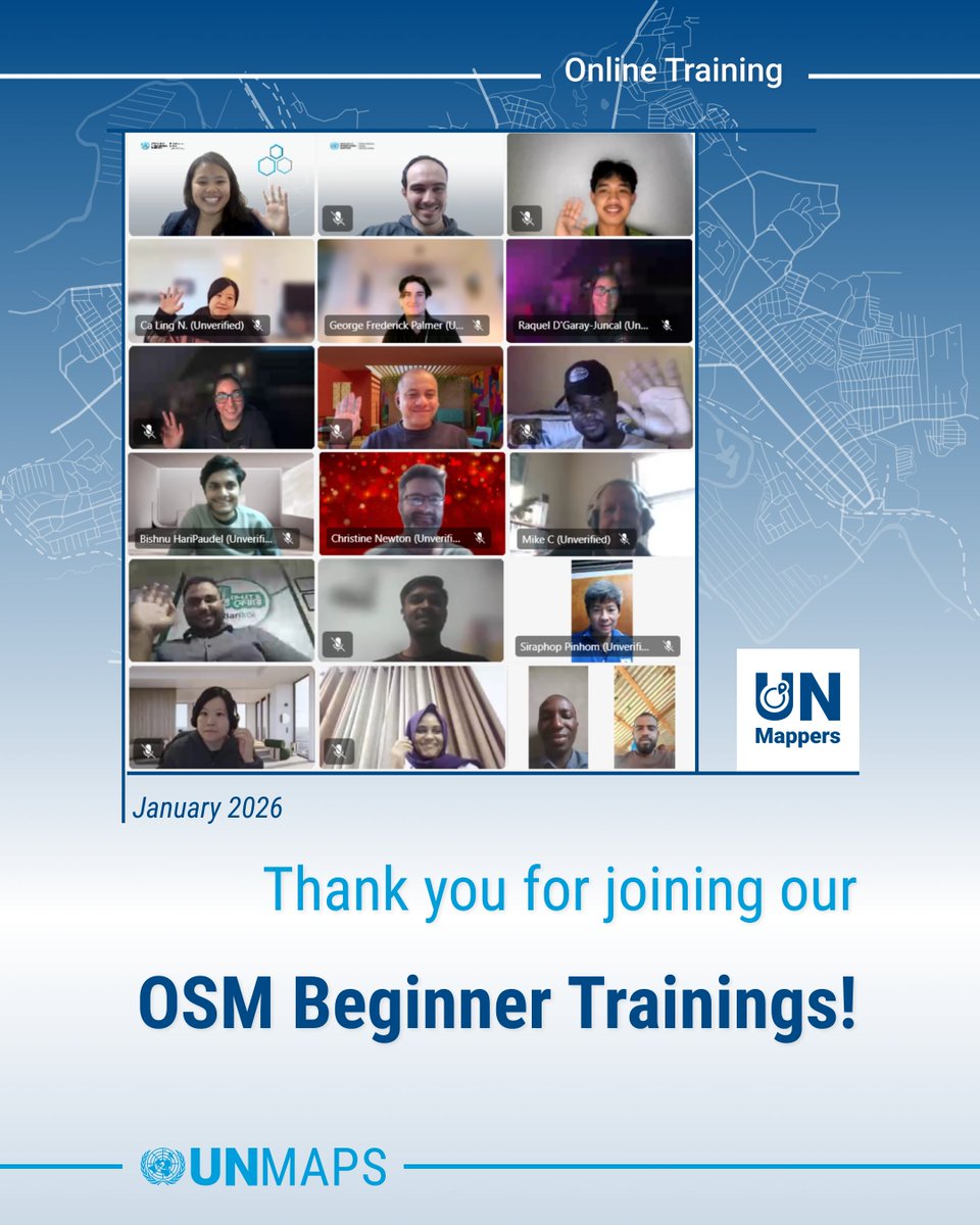 UN_Mappers's tweet photo. Thank you for joining our online beginner trainings in January! 💙

The recordings of the iD editor and JOSM sessions are now on Youtube 🎥 https://t.co/EW5YRUYx4w

#UNMaps #UNMappers #openmapping #mapping #OpenStreetMap #volunteering #GIS #opendata #events #UNvolunteers https://t.co/W2hvk6EAcE