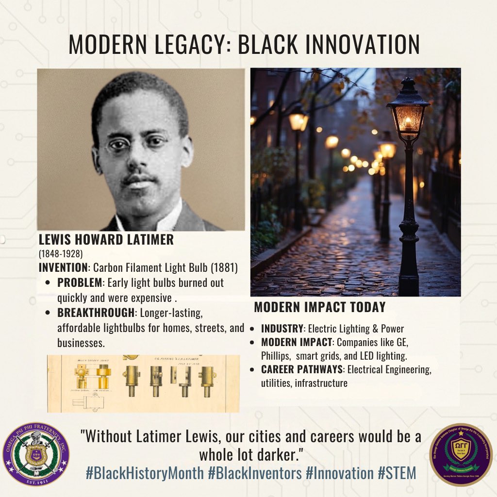 Day 2 of our Black History Month series highlighting Black innovation that still moves the world forward.

Lewis Howard Latimer improved the light bulb, helping make electric lighting practical and affordable for homes and cities.

His impact is still shining.
#BlackHistoryMonth