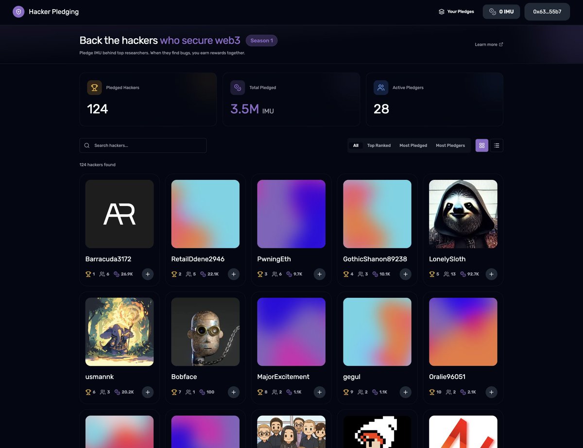 Hacker Pledging now has a full homepage. 

You can discover, filter, look through stats, and pledge behind the security researchers you believe in. 

See you there.

immunefi.com/hacker-pledging