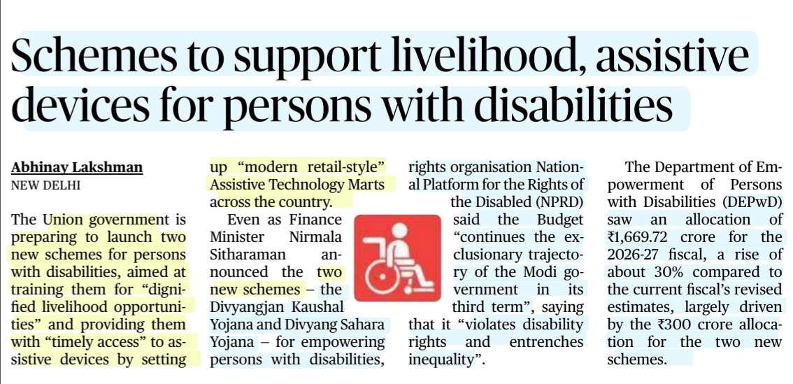imRavikantYadav's tweet image. Schemes to support Livelihood, assisting devices for persons with disabilities

#DivayangjanKaushalYojana
#DivyangSaharaYojana

:Details by Sh Abhinay Lakshman
@al_lakshman 

#PwD #Disability #Divyangjan
#Livelihood #AssistiveTechnology
#DIGNITY 
#Policy

#UPSC 

Source: TH