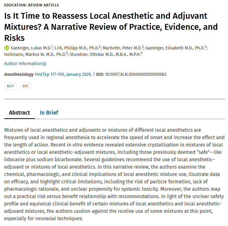 jesus_nieves_a's tweet photo. As a clinician using fentanyl in #spinal, this review on #LA mixtures prompts reflection: #microcrystals form rapidly, especially with bicarbonate and dexamethasone, creating a plausible neural risk. Should we #ThinkTwice before mixing unless there is a clear need? https://t.co/nfYug2YmKZ