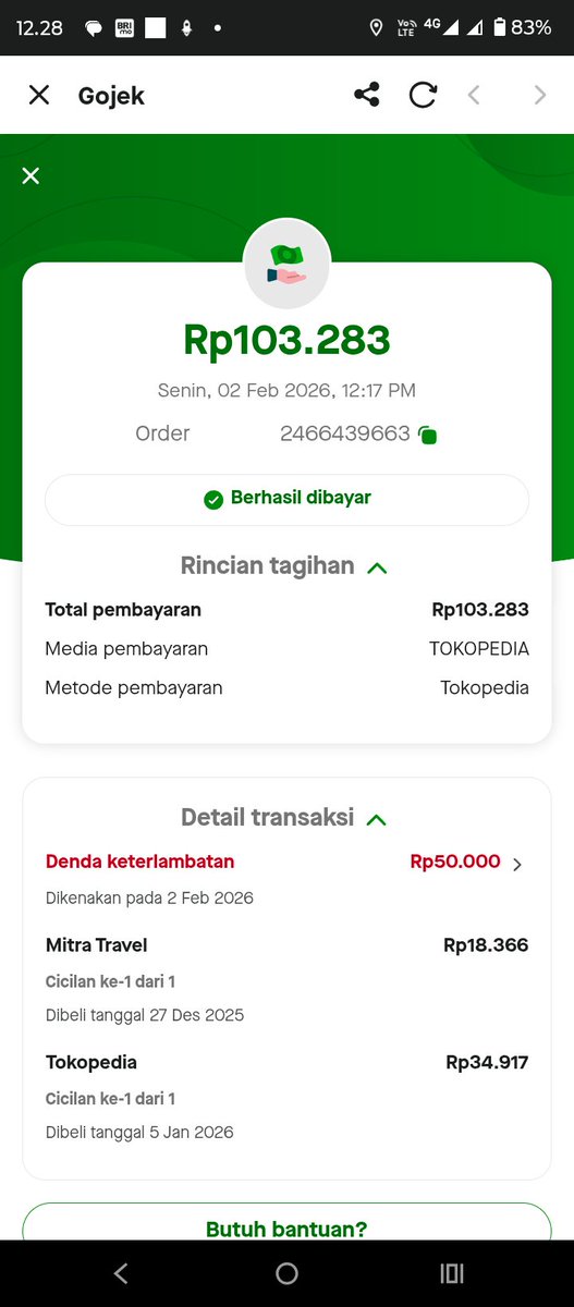 Woilah gue lupa bayar dan cuma telat 1 hari tapi dendanya bujug buneng.saya kecewa dan mulai saat ini saya uninstall  <a href="/gopayindonesia/">GoPay Indonesia</a> <a href="/tokopedia/">Tokopedia</a> <a href="/gojekindonesia/">Gojek Indonesia</a> padahal saya pengguna setia hampir 6 tahun.terserah gue dong kan ada pilihan yg lainnya