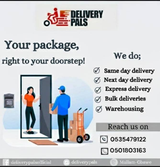deliverypals1's tweet photo. Kindly contact us for all your delivery services at affordable prices. 0501803163/0535479122 https://t.co/f8fR1IG523