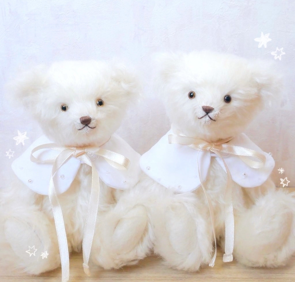 テディベア　ハンドメイド　しろのくまのぬいぐるみ　アートドール テディベア