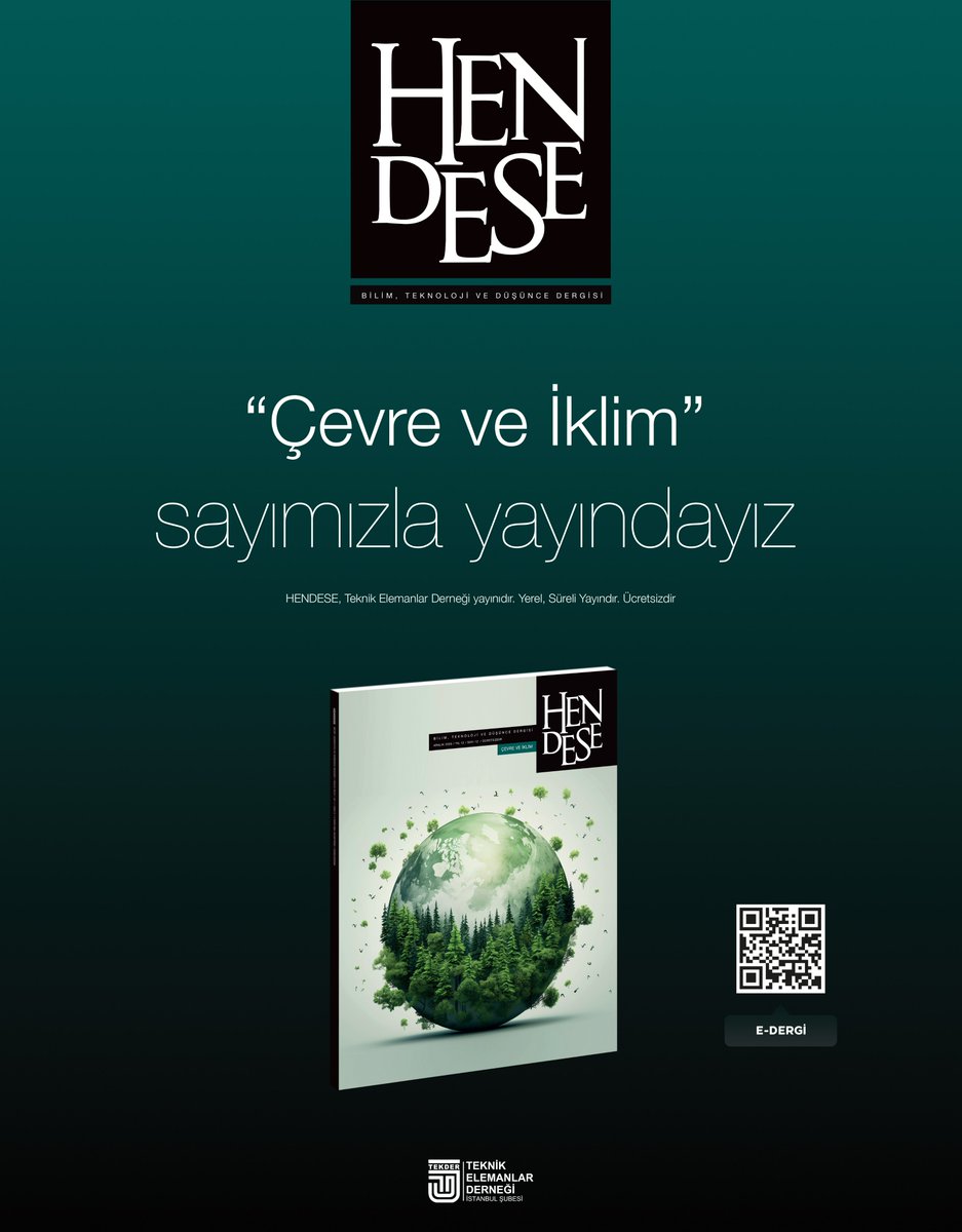 tekderistanbul's tweet photo. 🌍 HENDESE Dergisi 12. Sayısı Yayında!

Bilim, teknoloji ve düşünce dergimiz Hendese, bu sayıda “Çevre ve İklim” başlığıyla geleceğimizi masaya yatırıyor.

📘 12. sayıya ulaşmak için:
👉 https://t.co/Zh4SADtgmJ https://t.co/kofyPcMx8F