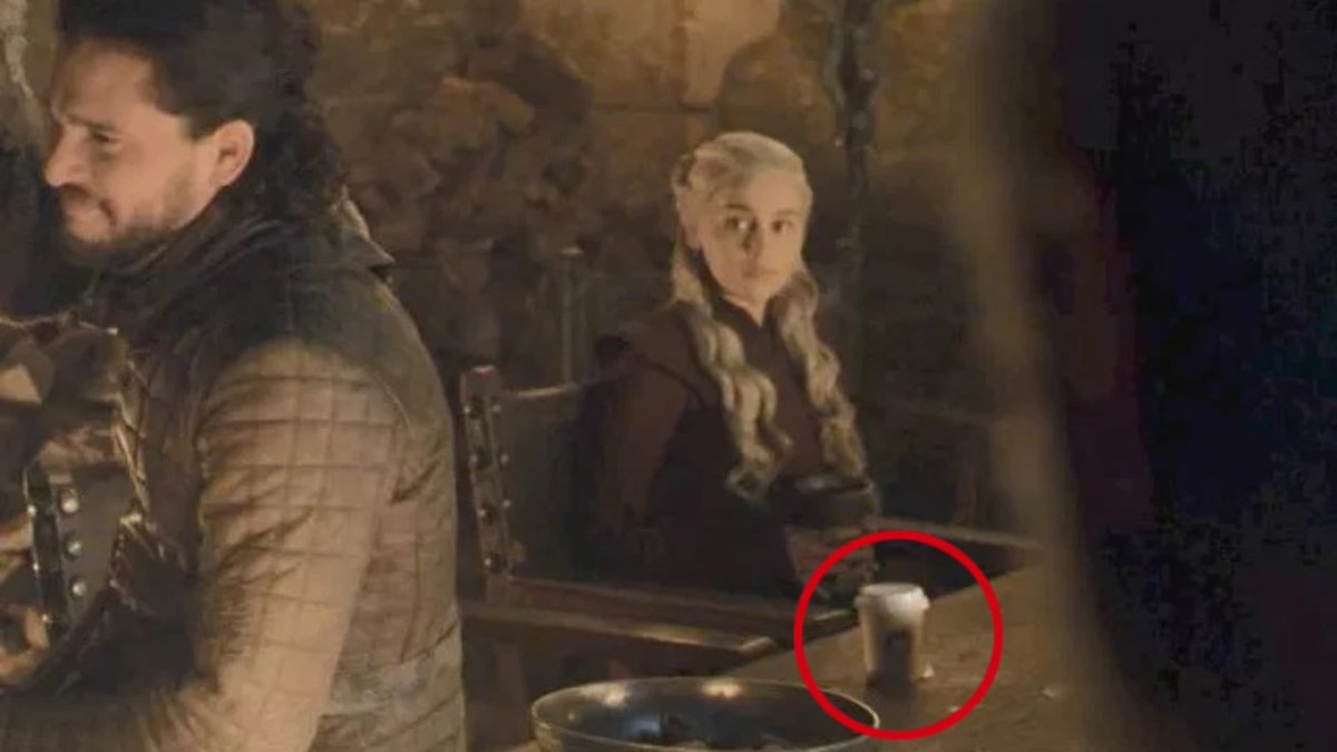 tvitr's tweet photo. If content doesn’t have unusual, frame-breaking moments like the Starbucks cup in Game of Thrones, it will no longer be considered non-AI https://t.co/x5YuqP5Dpa