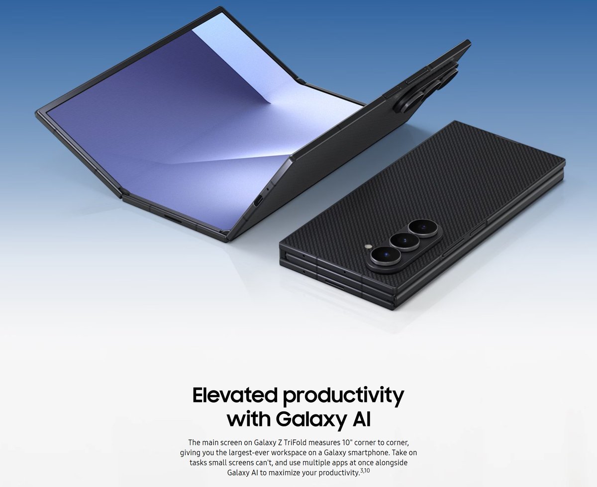 SupplyNinja's tweet photo. LIVE! 🚀 The first ever Galaxy Z TriFold is now available for purchase!

Buy the 3-screen sensation at Samsung:
https://t.co/sWGByZFlFN https://t.co/af8QjIa4mr
