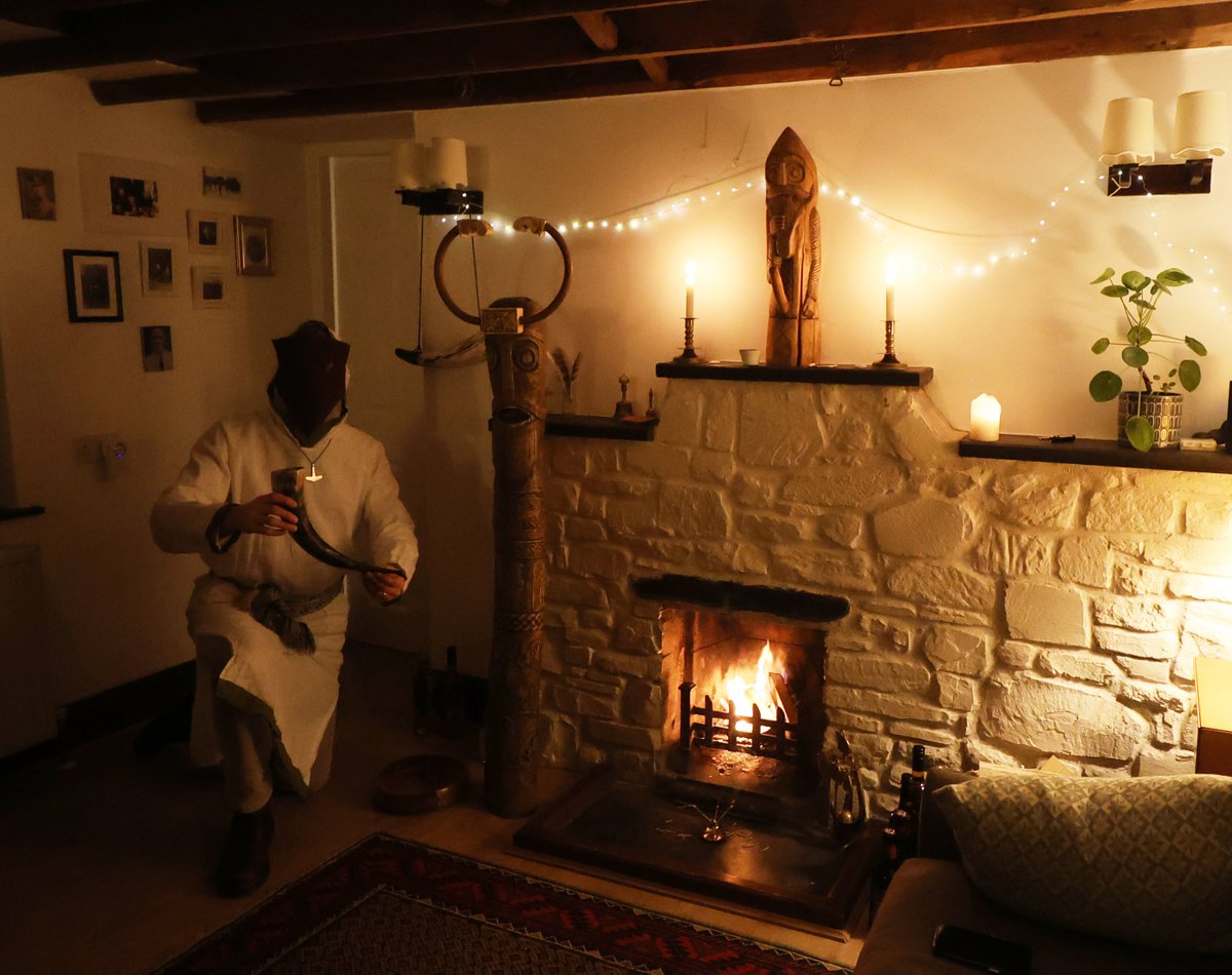 Good Yule and Hail the old Gods!

Yule blot for the Hearth of Devon was held at my home last night. 8 worshippers attended the feast, exchanged boasts, toasts to the dead and solemn oaths were sworn. A 9th place was set at the table for the departed.