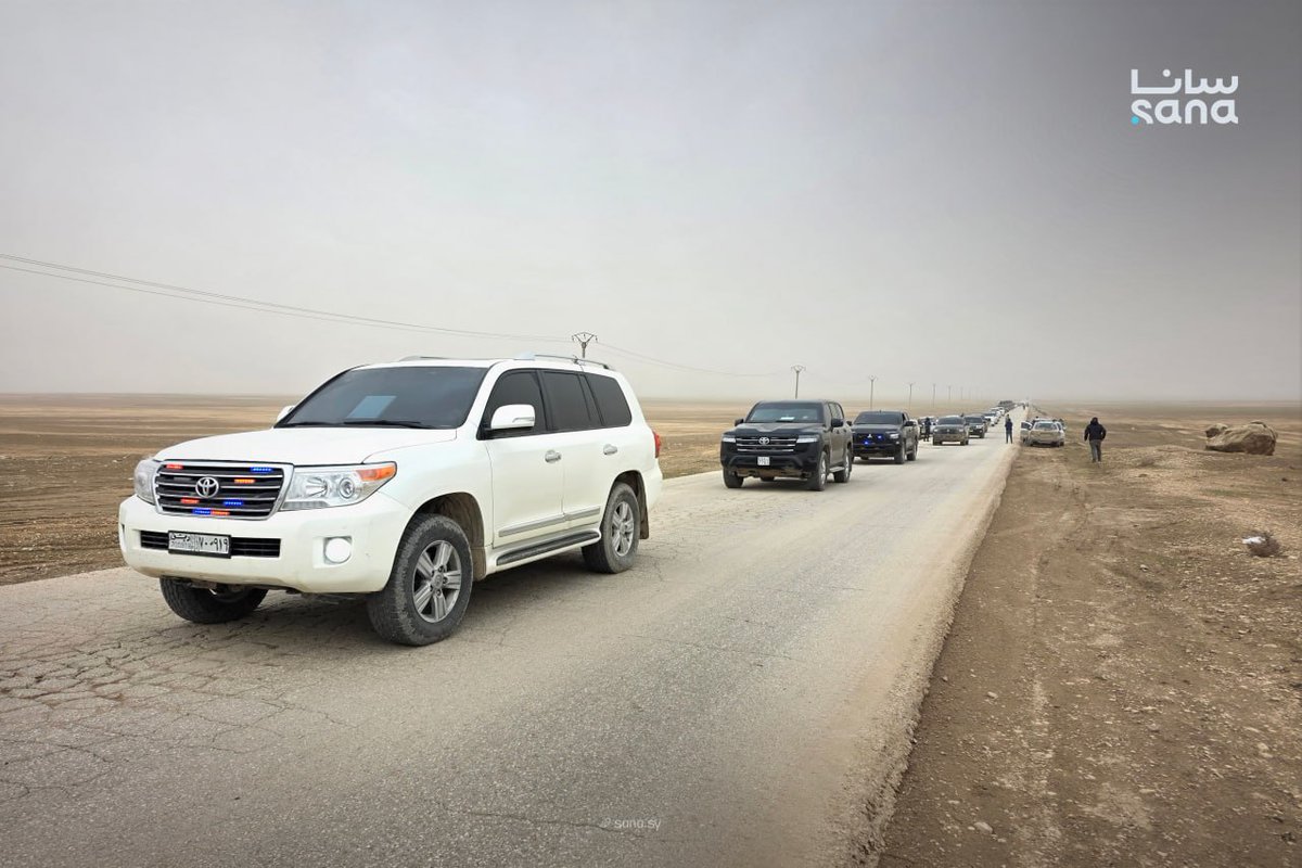 SANAEnOfficial's tweet photo. A convoy of Internal Security Forces has set out to enter the city of Hasakah in accordance with the terms of the agreement between the Syrian government and the Syrian Democratic Forces (SDF)
#Security_Forces
#SDF
#Hasakah https://t.co/VlAVPts2o5