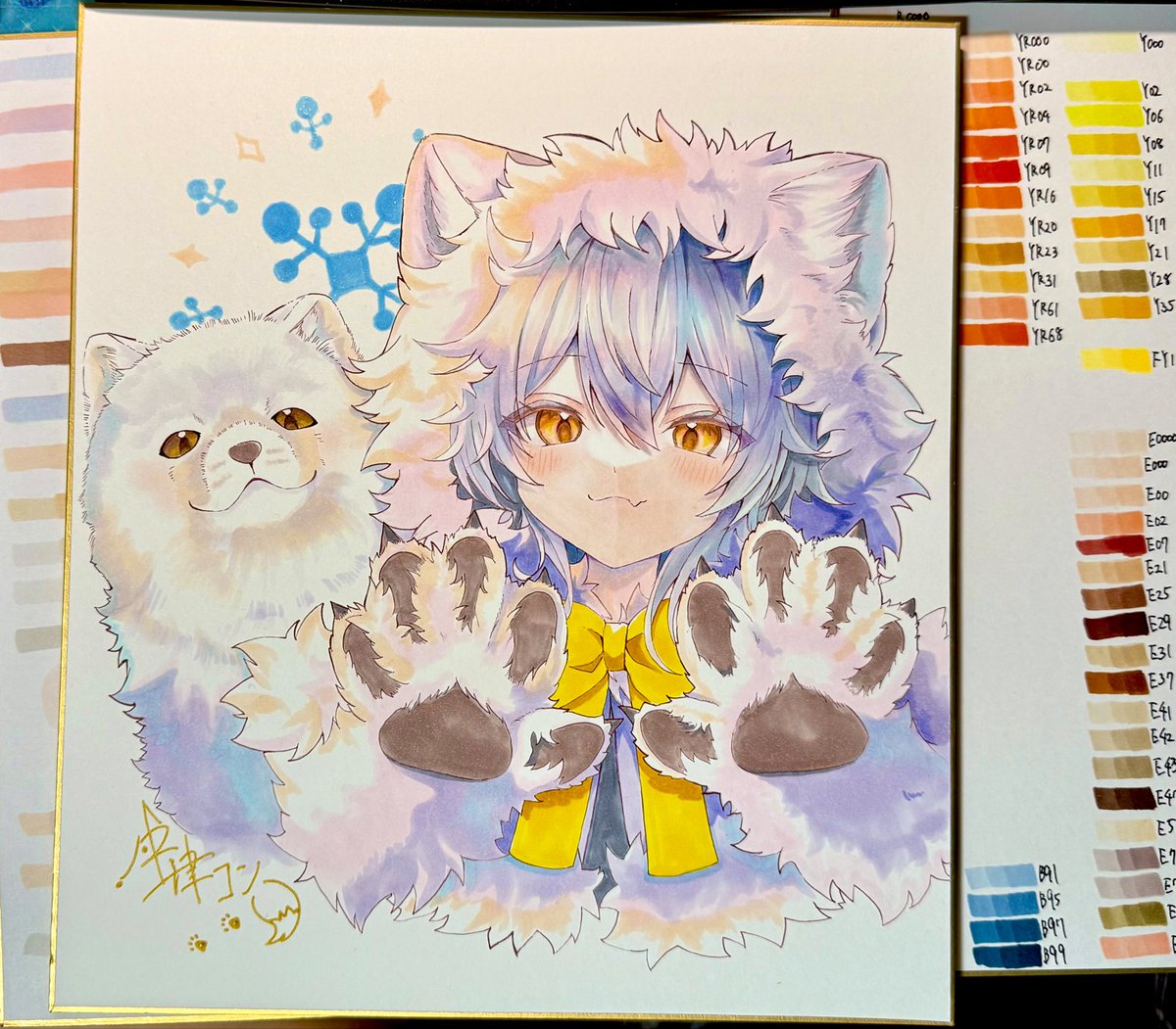 てをつなごうよ 色紙 コピックで描いたよ🦊 複製色紙をイベントなどで販売予定です！