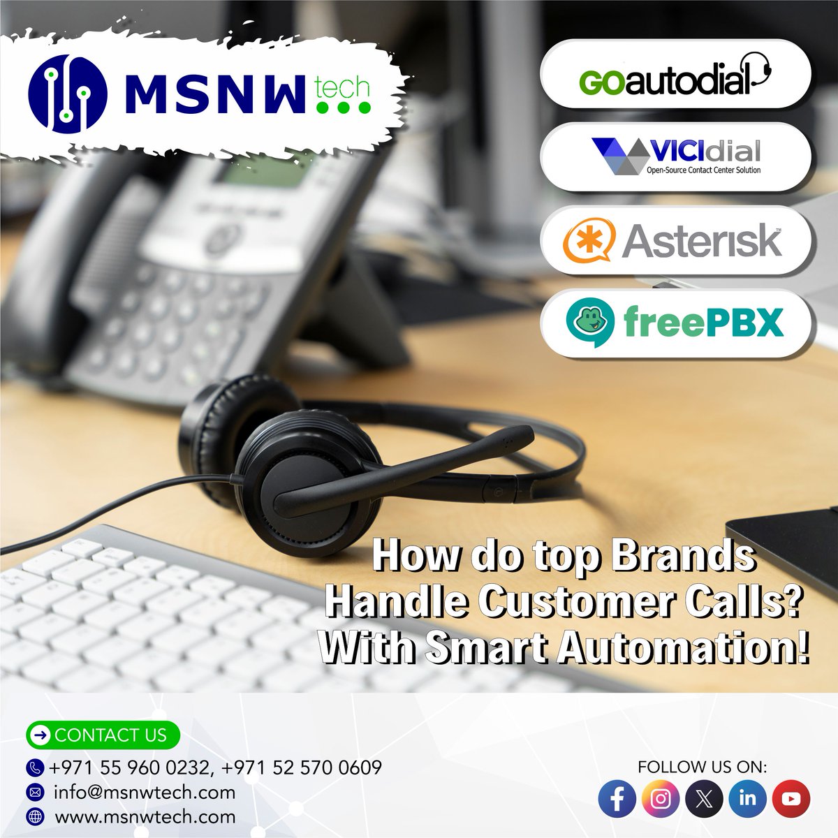 msnwtechpvtltd's tweet photo. 📞 How do top Brands Handle Customer Calls? With Smart Automation! 🚀
 📞 Call Now: +971 55 960 0232, +971 52 570 0609
 📧 Email: info@msnwtech.com
 🌐 Website: https://t.co/24unC1BmaI

#CallEfficiency #CallCenterSolutions #IVR #CustomerSupport #AutoDialer #CallCenterTech https://t.co/yP5lgJ0fbE